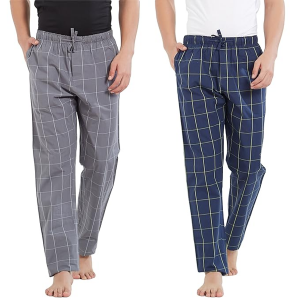 Mens Cotton Regular Fit Checkered Pyjama | Dual Pockets, Comfortable Lounge Pants for Men