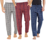 Men's Super Combed Cotton Checkered Checkmate Pyjamas [Pack of 3] Elasticated Waist, Drawstring | Loungewear for Men in Red,Pink & Black Checks