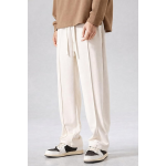 Men Wide Leg Loose Fit Trousers with Elastic Waist & Drawstring for Men – Korean Style Relaxed Straight Casual Pants, Comfortable Lounge Travel Street