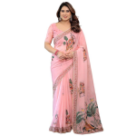 Women's Organza Printed Saree with Unstitched Blouse Piece