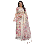 Women's Cotton Linen Printed Saree with Unstitched Blouse Piece