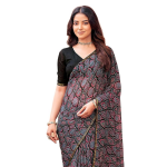 Women's Chiffon Mirror Work Ajrakh Print Saree with Unstitched Blouse Piece