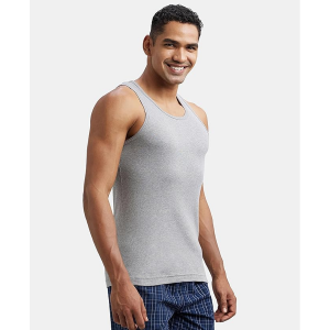 Men Super Combed Cotton Rib Round Neck Sleeveless Vest Regular Fit