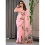 Women's Organza Printed Saree with Unstitched Blouse Piece