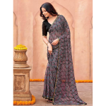 Women's Chiffon Mirror Work Ajrakh Print Saree with Unstitched Blouse Piece