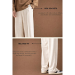 Men Wide Leg Loose Fit Trousers with Elastic Waist & Drawstring for Men – Korean Style Relaxed Straight Casual Pants, Comfortable Lounge Travel Street