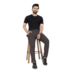 Regular Fit Trousers for Men | Cotton Blend Fabric | Self-Design Mid-Rise Bottoms | Formal & Everyday Wear Pants