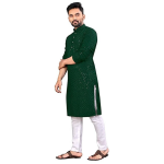 Men’s Printed Pure Rayon Kurta with Mandarin Collar, Full Sleeves, Straight Fit Traditional Ethnic Wear