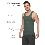 Men's 100% Combed Cotton Ribbed Regular Fit Solid Round Neck Vest | Anti Bacterial Finish, Racer Back Baniyan for Man