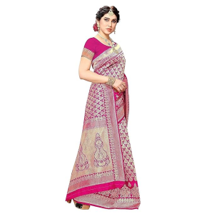 Women's Trendy Banarasi Kanjivaram Navy Color Art Silk Saree with Blouse Material