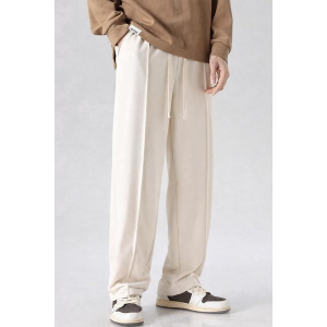 Men Wide Leg Loose Fit Trousers with Elastic Waist & Drawstring for Men – Korean Style Relaxed Straight Casual Pants, Comfortable Lounge Travel Street