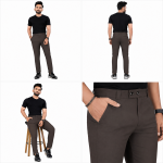 Regular Fit Trousers for Men | Cotton Blend Fabric | Self-Design Mid-Rise Bottoms | Formal & Everyday Wear Pants