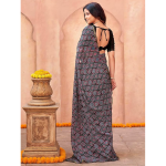 Women's Chiffon Mirror Work Ajrakh Print Saree with Unstitched Blouse Piece