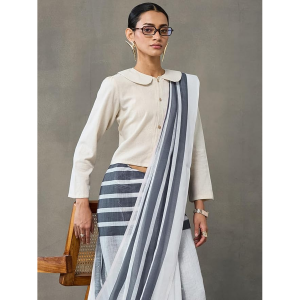 Women's Cotton Linen Printed Saree with Unstitched Blouse Piece