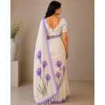Cotton Saree with White Daisy Floral Prints Tassel Pallu Lightweight Summer Saree